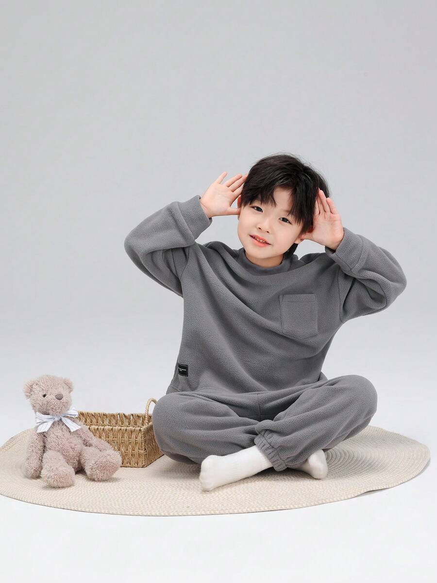 zosee Boys' Warm Winter Two-piece Homewear Pajamas Set - Grey - View 1