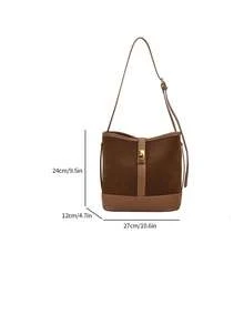 Patchwork Leisure Concise Fashion Large Capacity Crossbody Bucket Bag - Brown - View 2