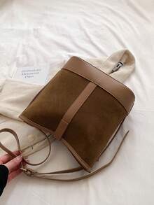 Patchwork Leisure Concise Fashion Large Capacity Crossbody Bucket Bag - Brown - View 5