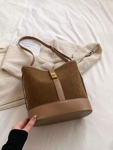 Patchwork Leisure Concise Fashion Large Capacity Crossbody Bucket Bag - Brown - View 3