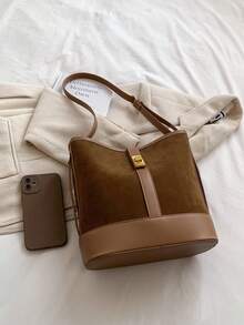 Patchwork Leisure Concise Fashion Large Capacity Crossbody Bucket Bag - Brown - View 4