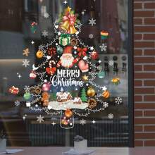 1 件聖誕靜電窗貼,聖誕樹雪人聖誕老人雪花圖案玻璃窗貼,臥室入口客廳門廊家居裝飾,可移除貼紙 - 彩色 - 查看 1