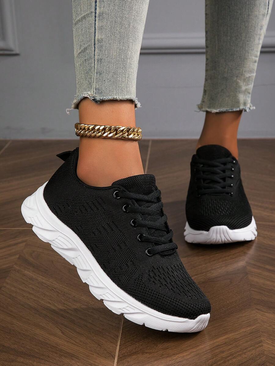 2023 年新款透气轻质网眼针织简约风格系带纯色女士运动休闲跑步慢跑步行路鞋适合所有季节