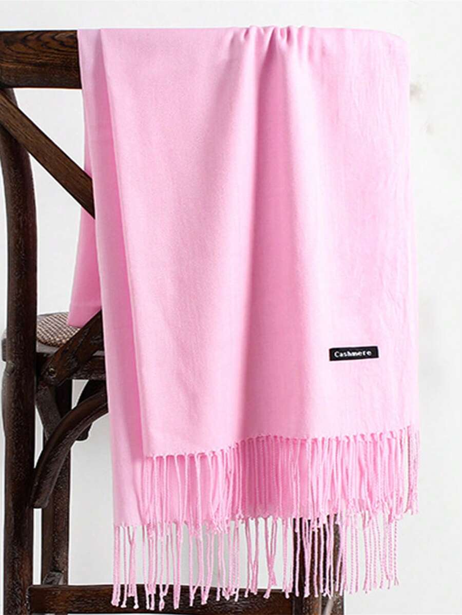 1pc 190x70cm Classic Outdoor Windproof Solid Color Shawl With Tassels, 120g, Suitable For Both Men And Women, Ultra-Large Size For Air-Conditioned Rooms, Four-Season Thin Shawl, Available In Various Colors: Red, Rose Red, Black, White, Beige, Yellow, Blue, Green, And Burgundy, Ideal For Head Scarf And Women's New Style Rectangular Scarf For Winter,Beach,Holiday - Coral Pink - View 1
