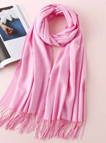 1pc 190x70cm Classic Outdoor Windproof Solid Color Shawl With Tassels, 120g, Suitable For Both Men And Women, Ultra-Large Size For Air-Conditioned Rooms, Four-Season Thin Shawl, Available In Various Colors: Red, Rose Red, Black, White, Beige, Yellow, Blue, Green, And Burgundy, Ideal For Head Scarf And Women's New Style Rectangular Scarf For Winter,Beach,Holiday - Coral Pink - View 2