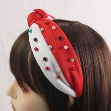 1 件時尚聖誕頭帶,附布、珠子、水鑽、紅色和綠色配色方案