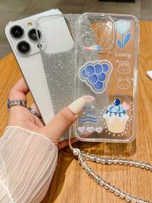 1 件透明防震 Tpu 手機殼,搭配印花設計,1 件水晶串珠手鍊,1 件閃光卡紙,相容於 Apple、三星、小米手機 - 彩色 - 查看 4