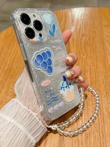 1 件透明防震 Tpu 手機殼,搭配印花設計,1 件水晶串珠手鍊,1 件閃光卡紙,相容於 Apple、三星、小米手機 - 彩色 - 查看 2