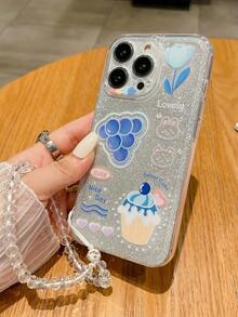 1 件透明防震 Tpu 手機殼,搭配印花設計,1 件水晶串珠手鍊,1 件閃光卡紙,相容於 Apple、三星、小米手機 - 彩色 - 查看 3