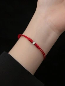 1入時尚925純銀&斷裂銀珠寶「幸運祝福」紅繩可調節手鍊,適合日常佩戴