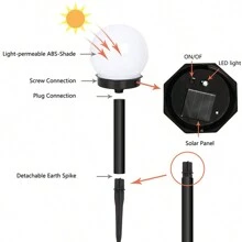 2入組室外白色防水太陽能圓形地面扎根高亮草坪燈,適用於花園庭院裝飾,景觀和草坪燈 - 白色 - 查看 6