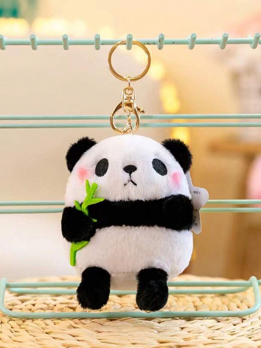 1 Pieza Llavero De Peluche Lindo De Oso Panda - Blanco y Negro - Ver 1