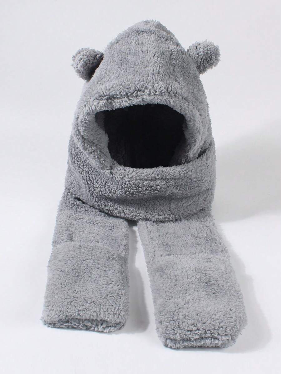 1pc Women's Cute Bear Ear Protection Scarf Hat - Grey - View 1