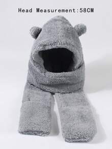 1pc Women's Cute Bear Ear Protection Scarf Hat - Grey - View 5