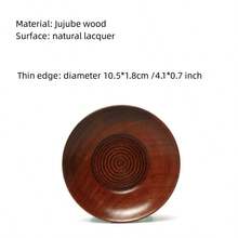 1pc Wooden Coaster And Snack Plate Set, Natural Lacquer Wood Tableware For Coffee And Tea - Brown - View 2