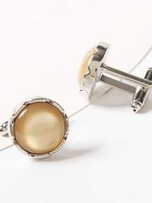 2入組時尚圓形水晶和寶石鑲嵌袖扣,法式情侶襯衫袖扣套裝