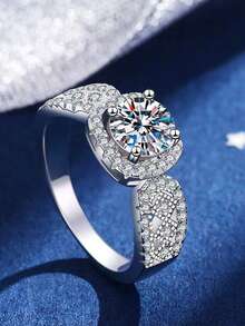 1枚925銀1克拉莫桑石正方形包覆花邊戒指,時尚、輕盈、奢華、高端,作為朋友和摯友的紀念日禮物