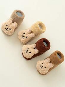 4雙/包加厚兔子毛絨防滑袜,適用於嬰兒的暖冬袜,適合秋冬日常穿著 - 彩色 - 查看 1