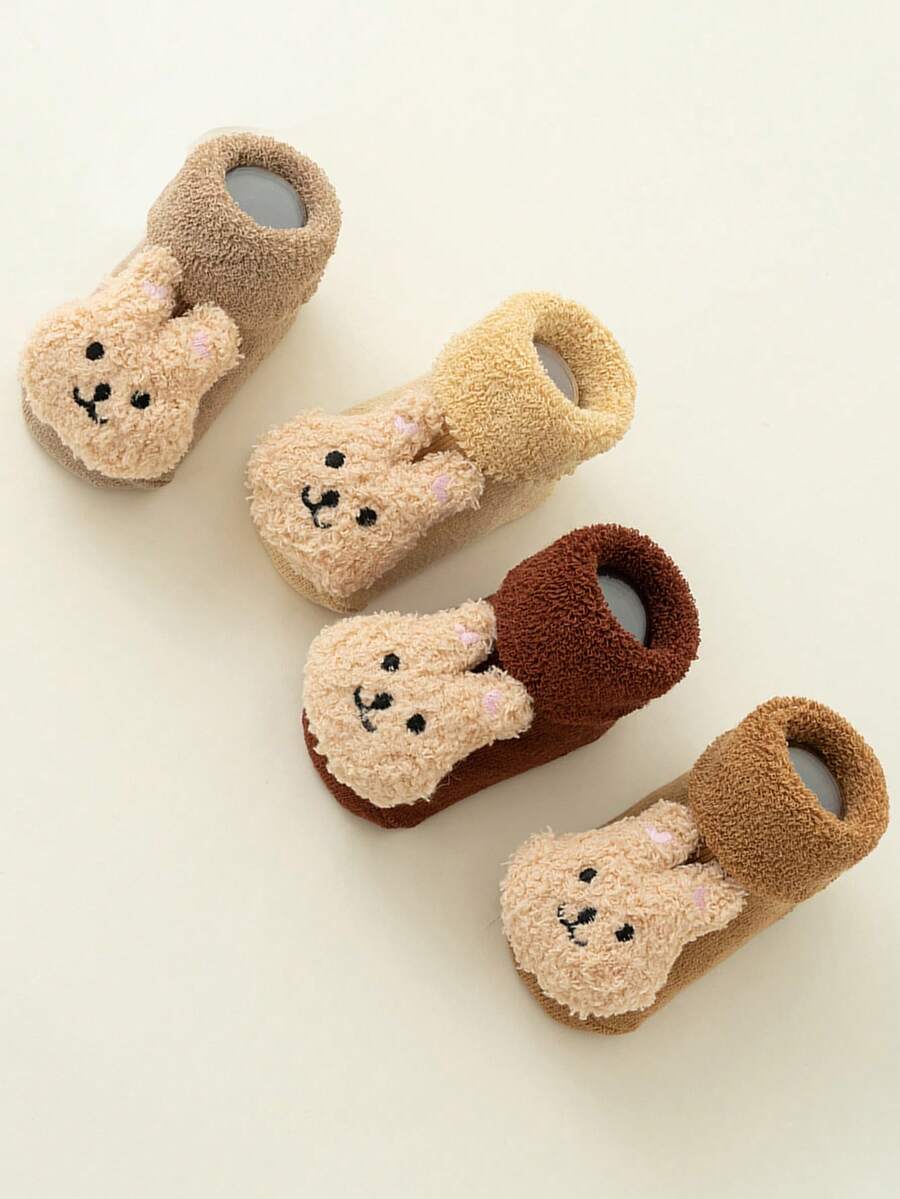 4雙/包加厚兔子毛絨防滑袜,適用於嬰兒的暖冬袜,適合秋冬日常穿著 - 彩色 - 查看 1