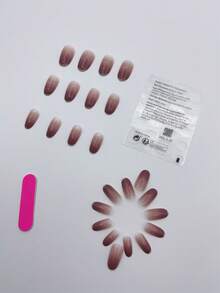 24個閃亮中號橢圓假指甲,裸粉漸變壓克力指甲,法式尖頭,極簡主義風格假指甲,適用於女性日常聚會使用+1片果凍凝膠+1個砂紙條 - 彩色 - 查看 4