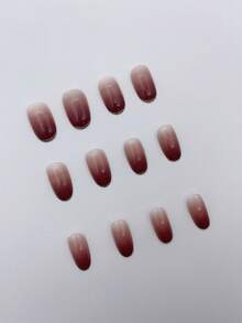 24個閃亮中號橢圓假指甲,裸粉漸變壓克力指甲,法式尖頭,極簡主義風格假指甲,適用於女性日常聚會使用+1片果凍凝膠+1個砂紙條 - 彩色 - 查看 3