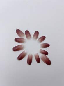 24個閃亮中號橢圓假指甲,裸粉漸變壓克力指甲,法式尖頭,極簡主義風格假指甲,適用於女性日常聚會使用+1片果凍凝膠+1個砂紙條 - 彩色 - 查看 2