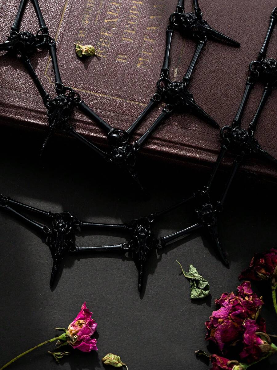 2入組哥德風鳥頭骨垂墜項鍊,適用於女性,酒吧派對禮物