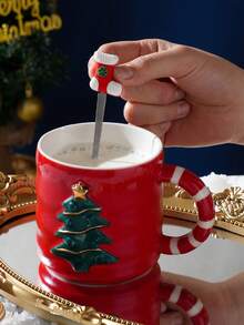 Taza De Cerámica Temática Navideña Con Tapa Y Cuchara, Regalo Creativo Para Chicas Y Parejas - Multicolor - Ver 4