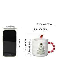 Taza De Cerámica Temática Navideña Con Tapa Y Cuchara, Regalo Creativo Para Chicas Y Parejas - Multicolor - Ver 3