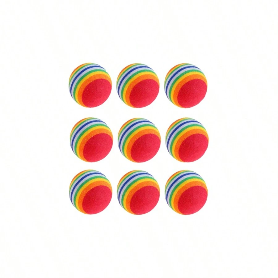 9pcs Small Rainbow Ball Set For Cat, Including Elastic & Silent & Durable & Rainbow-colored Toy Balls, Ideal For Cat Boredom Relief, Self-entertainment, And Play Time - Multicolor - View 1