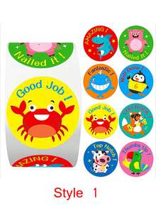 TYFYO 500 件/卷 1 英寸兒童動物獎勵貼紙兒童幼兒園學校鼓勵學生遊戲玩具文具標籤 - 彩色 - 查看 6