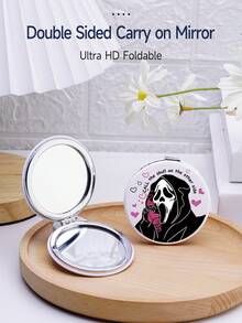 可摺疊口袋化妝鏡,1入組萬聖節骷髏頭圖案正方形兩面式緊湊化妝鏡,桌上鏡子,女性和女孩的便攜旅行鏡子,女人媽媽妻子姐妹青少女女友送禮和裝飾品