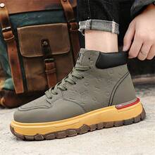Men's Autumn Chunky Sneakers High Top Platform Shoes, British Style Work Boots - Army Green - View 3