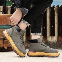 Men's Autumn Chunky Sneakers High Top Platform Shoes, British Style Work Boots - Army Green - View 5