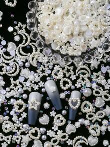 200 件/包仿珍珠白色蝴蝶结镂空心形 3D 美甲配件 DIY 万圣节多风格迷你白色心形五角星月亮领结女士圣诞美甲配件指甲饰指甲宝石美甲用品指甲