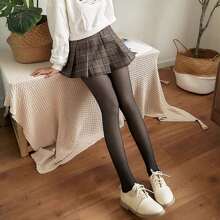 1 件秋冬抓絨保暖緊身褲一件式裸腿皮膚厚褲襪 - 黑色 - 查看 4