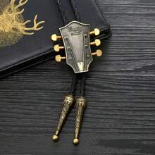 1入組男士金色博洛領帶,以音樂樂器設計為特色,時尚街頭配飾,是家庭和朋友生日的理想禮物 - 金色 - 查看 3