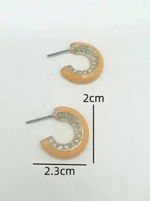 1pair Fashionable Simple Orange Rhinestone Inlaid Earrings Suitable For Daily Wear, Clothing Matching And Accessorizing - Multicolor - View 4