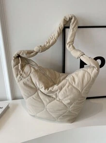 MOBAOFANG 大容量純色女士肩背包 - 米色 - 查看 5