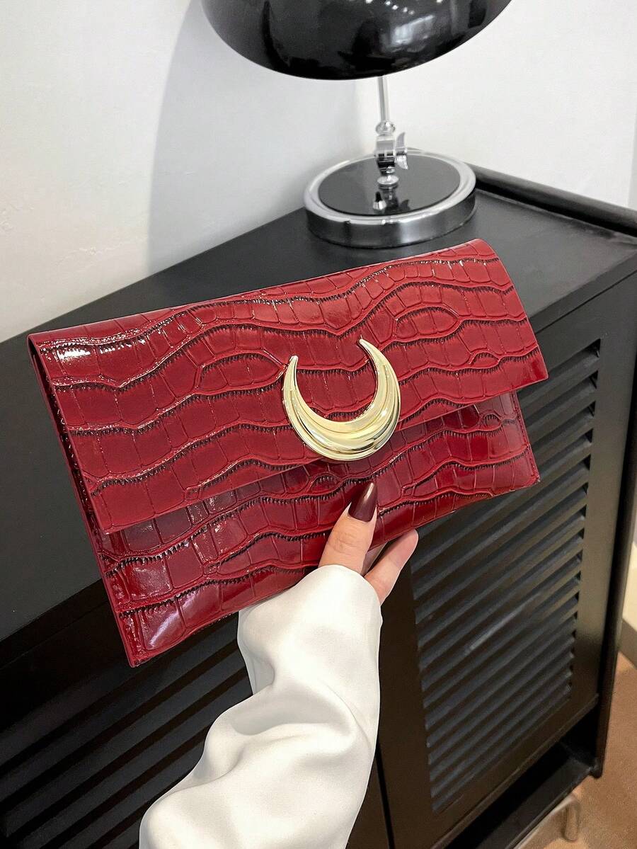 Metallic Moon Decor Ladies' Clutch Bag , Burgundy Bag, Christmas Bag, Christmas & New Year Ideal Gift - Burgundy - View 1