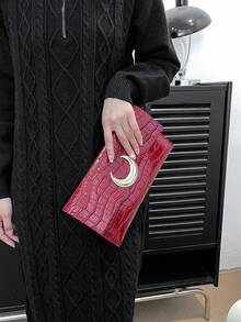 Metallic Moon Decor Ladies' Clutch Bag , Burgundy Bag, Christmas Bag, Christmas & New Year Ideal Gift - Burgundy - View 3