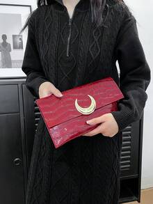 Metallic Moon Decor Ladies' Clutch Bag , Burgundy Bag, Christmas Bag, Christmas & New Year Ideal Gift - Burgundy - View 2