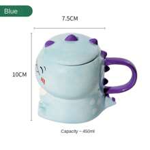 450ML Dễ thương Khủng long Đồ gốm sứ Cốc cà phê Với Cái thìa Creative Tay Được Sơn Đồ uống Trà sữa Cốc Mới lạ Món quà - Màu xanh lam - Xem 4