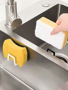 1pc Dishwashing Sponge With Drainage Rack, Kitchen Sink Dish Cloth, Steel Wool Ball, Scrubbing Rag Shelf, Suction Cup Storage Rack - White - View 9