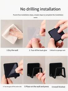 1pc Dishwashing Sponge With Drainage Rack, Kitchen Sink Dish Cloth, Steel Wool Ball, Scrubbing Rag Shelf, Suction Cup Storage Rack - White - View 4