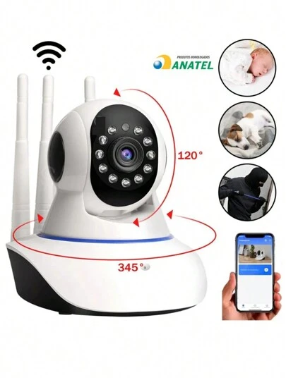 Câmera 3 Antenas Robozinho Wifi Babá Eletrônica Pet Áudio