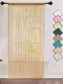 1pc Solid Color Silver Thread Decorative Curtain For Living Room, Door And Window Divider - Champagne - View 1