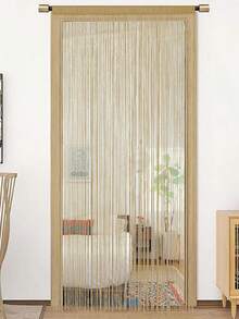 1pc Solid Color Silver Thread Decorative Curtain For Living Room, Door And Window Divider - Champagne - View 4