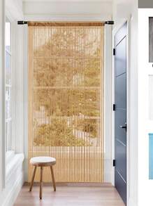 1pc Solid Color Silver Thread Decorative Curtain For Living Room, Door And Window Divider - Champagne - View 3