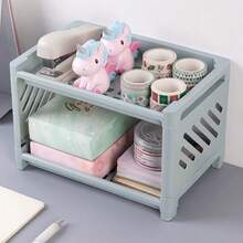 1pc Double Layer Desktop Pp Storage Rack, Suitable For Office Stationery, Makeup And Kitchen Or Bathroom Organizer - Multicolor - View 7